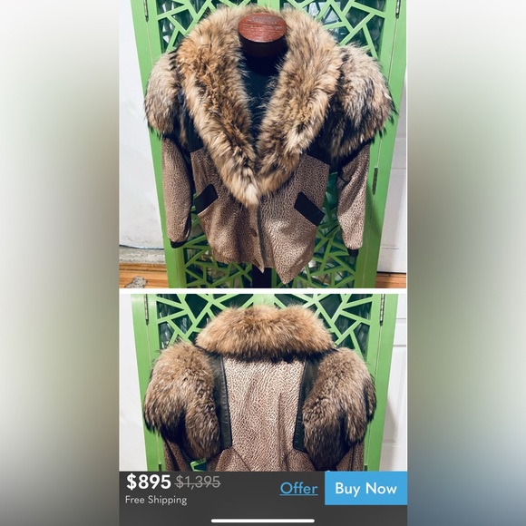 J.PERCY for MARVIN RICHARDS CHEETAH PRINT LEATHER  JACKET W/WOLF FUR COLLAR/SZ L - Picture 13 of 14
